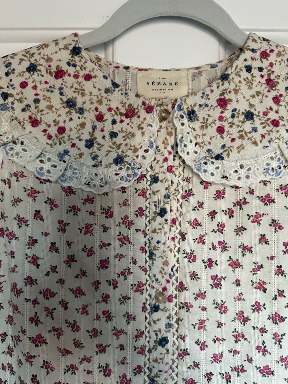 Sezane Susan blouse - Floral, sleeveless, collared top in size 36 - Picture 3 of 5